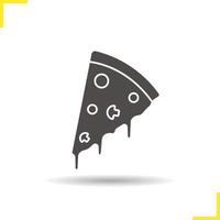 ícone de fatia de pizza. soltar o símbolo da silhueta de sombra. pizza italiana. ilustração isolada do vetor