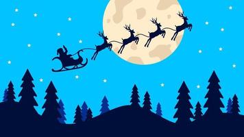Papai Noel voando com fundo de rena vetor