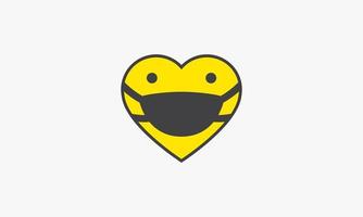 emoticon de máscara de coração amarelo em fundo branco. vetor