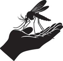 silhueta do mosquito sentado em humano mão em branco fundo. símbolo do inseto quem irritante pessoas. Perigo do malária e dengue doença vetor