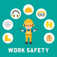 segurança industrial e equipamentos de proteção para ilustração de trabalhador, design plano vetor