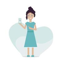 garota com código qr na tela do smartphone na mão vetor