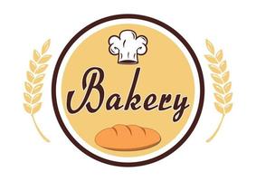 logotipo da padaria. criado, chapéu, especiarias de trigo. logotipo do círculo da padaria vetor