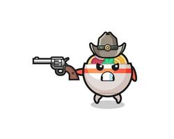o cowboy da tigela de macarrão atirando com uma arma vetor