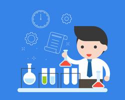 Pesquisa de experimento de professor ou empresário em laboratório químico vetor