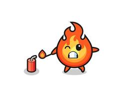 ilustração do mascote do fogo jogando fogo de artifício vetor