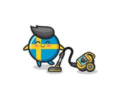 bandeira da Suécia fofa segurando ilustração de aspirador de pó vetor
