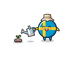bandeira fofa da Suécia está regando sementes de plantas vetor