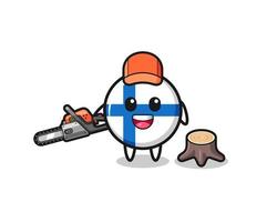 personagem lenhador com bandeira da finlândia segurando uma serra elétrica vetor