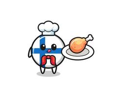 personagem de desenho animado do chef de frango frito bandeira da finlândia vetor