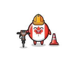 mascote do trabalhador rodoviário da bandeira do Canadá segurando uma furadeira vetor