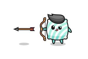 ilustração de personagem de travesseiro fazendo arco e flecha vetor