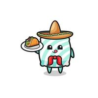 travesseiro mascote do chef mexicano segurando um taco vetor