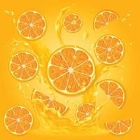fresco laranja frutas com fatia com amarelo fundo vetor