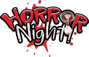 olho assustador com logotipo da palavra horror night para o dia das bruxas vetor
