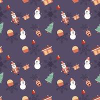 boneco de neve, Papai Noel, cabeça de veado, árvore de Natal, bola decorativa, plano de fundo sem emenda de cupcake. melhor para tecido de férias de inverno, papel de embrulho, álbum de recortes, projetos de design de cartões comemorativos. vetor