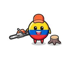 personagem lenhador com bandeira da colômbia segurando uma serra elétrica vetor