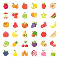Fruta bonita e bagas, conjunto de ícones plana 2 vetor