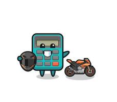 desenho bonito da calculadora como um piloto de motocicleta vetor