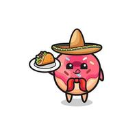 mascote do chef mexicano donut segurando um taco vetor