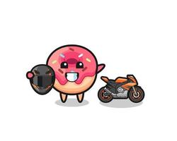 desenho de donut fofo como piloto de motocicleta vetor