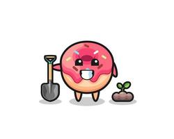 desenho de donut fofo está plantando uma semente de árvore vetor