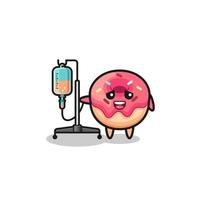 personagem de donut fofo em pé com poste de infusão vetor