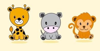 conjunto de personagens animais com girafa hipopótamo macaco ilustrador fofo vetor