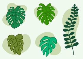folha verde folhas design elemento definido contorno estilo ilustração vetor