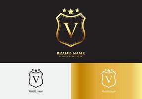 conceito de logotipo estrela de luxo ouro letra v vetor