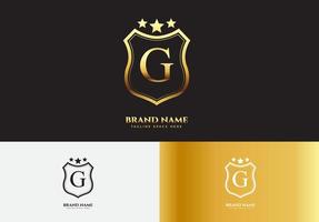 conceito de logotipo estrela de luxo ouro letra g vetor