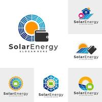 conjunto de modelos de vetor de logotipo solar de carteiras, conceitos de design de logotipo de energia de painel solar criativo