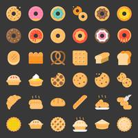 Pão, donut, torta, produto de padaria, conjunto de ícones plana vetor