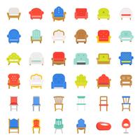 Sofá e cadeira, conjunto de ícones de design plano