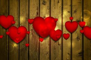 vermelho corações em Castanho de madeira textura fundo vetor