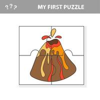 jogo infantil educativo com vulcão bonito dos desenhos animados para crianças. quebra-cabeça vetor