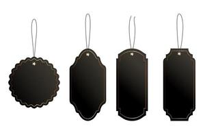conjunto de preço preto ou etiquetas de bagagem de formas vintage com corda. vetor