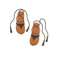 sandálias femininas marrons com joias e contas com cordões no estilo boho em um fundo branco vetor