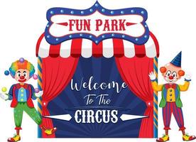 bem-vindo ao banner do circo com performance de palhaço vetor