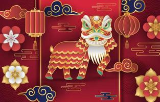 tema da dança do leão para o ano novo chinês vetor