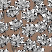 ilustração, padrão sem emenda, flores sombreadas desenhadas à mão, contorno preto em um fundo bege design elegante para têxteis, papel de parede vetor