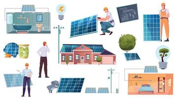 conjunto de ícones planos de energia solar vetor