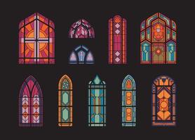 conjunto de mosaico de janelas de igreja vetor