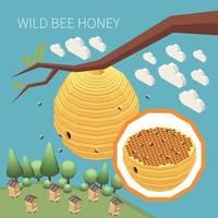 fundo isométrico de mel de abelha selvagem vetor