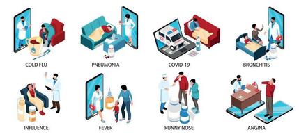 composições isométricas de gripe resfriada vetor