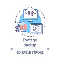 ícone do conceito de backup de filmagem. ilustração de linha fina de ideia de armazenamento de dados. software de backup de mídia. cópia de arquivos de vídeo, sincronização. arquivamento de filmagens. desenho de contorno isolado do vetor. curso editável vetor