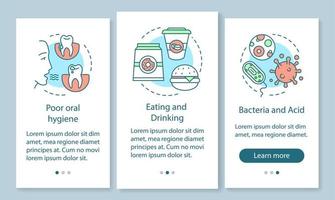 doenças dentais causam tela de página de aplicativo móvel de integração com conceitos lineares. Estilo de vida não saudável. instruções gráficas de etapas do passo a passo de higiene inadequada. modelo de vetor ux, ui, gui com ilustrações