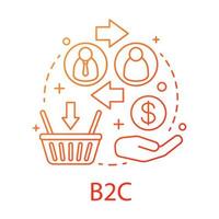 ícone do conceito b2c. ilustração de linha fina de ideia de relacionamento comercial. venda ao consumidor. comércio eletrônico. gestão de relacionamento com o cliente. sistema crm. desenho de contorno isolado de vetor