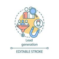 ícone do conceito de geração de leads. ilustração de linha fina de ideia de benefício de marketing digital. anúncio. edifício da lista. processo de atração de clientes. desenho de contorno isolado do vetor. curso editável vetor