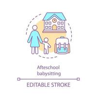 ícone do conceito de babá depois da escola. atividades extracurriculares, parentalidade, tempo de qualidade com ilustração de linha fina de ideia de criança. Educação escolar. desenho de contorno isolado do vetor. curso editável vetor